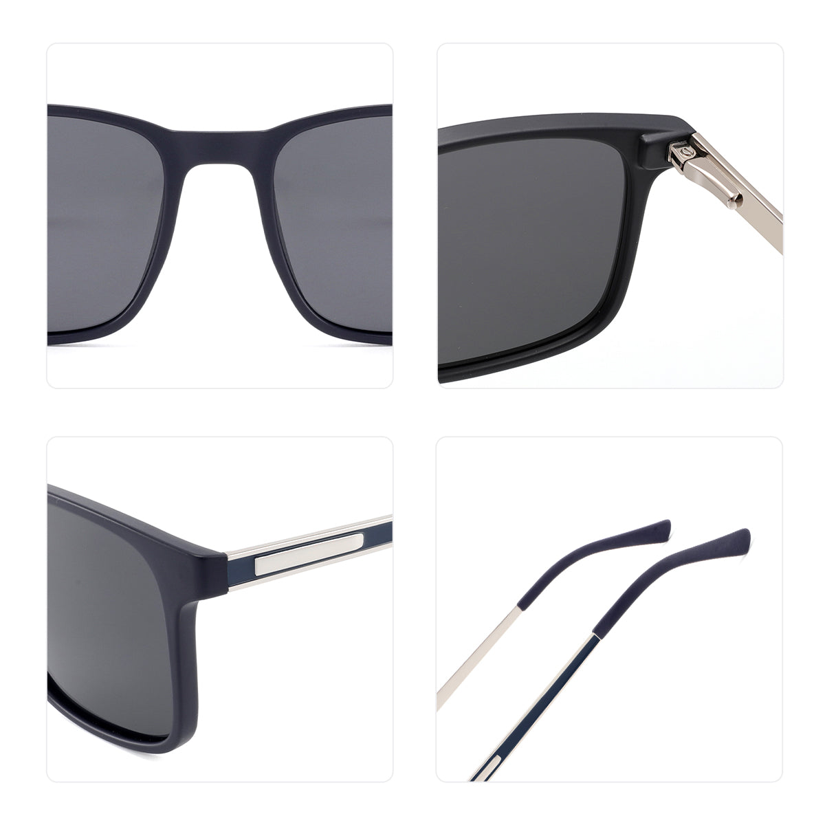 Polarized Square Sunglasses - TR Frame with Metal Temples