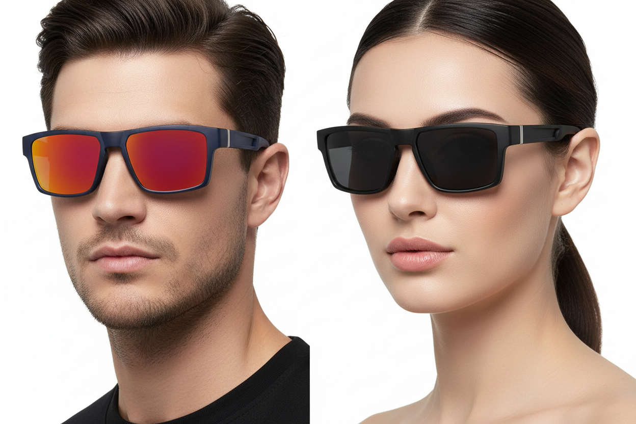 مرد و زن با عینک‌های ورزشی مربعی