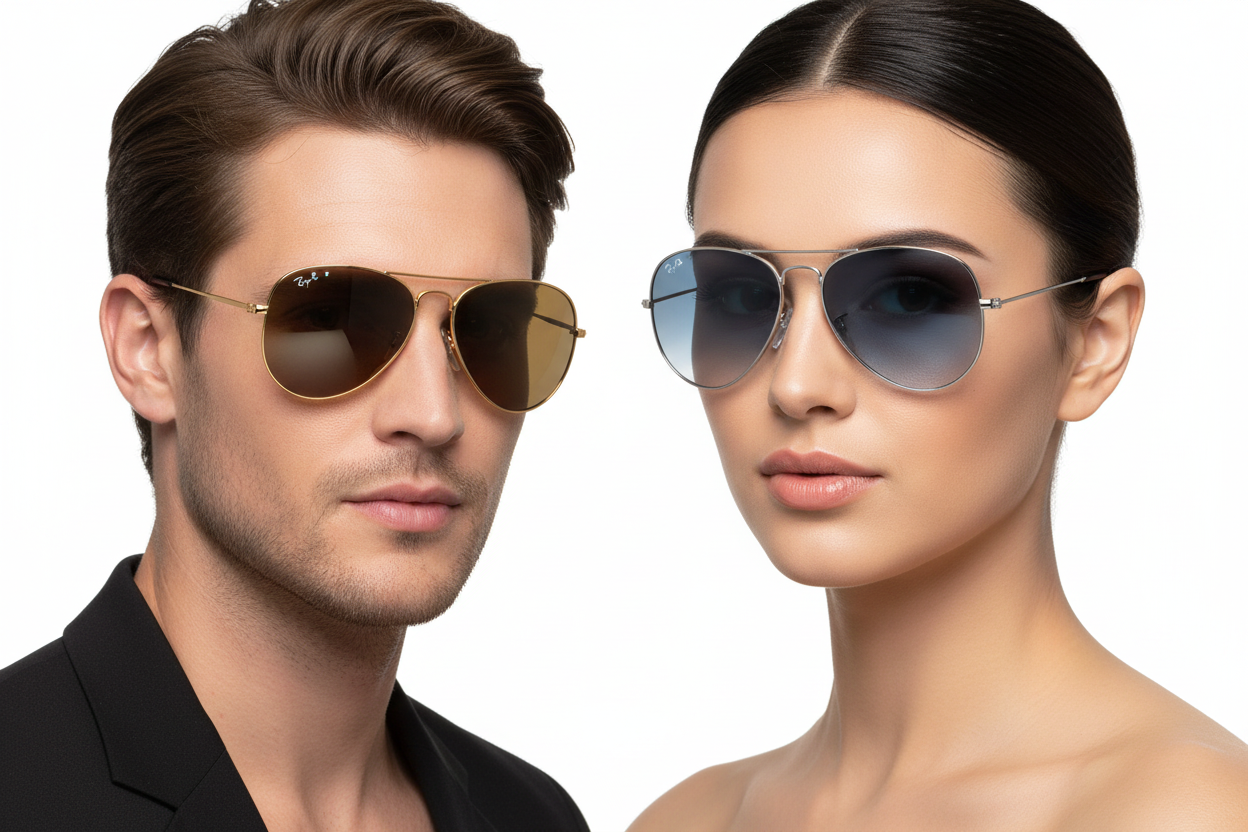 مرد و زن با عینک‌های خلبانی بدون مارک