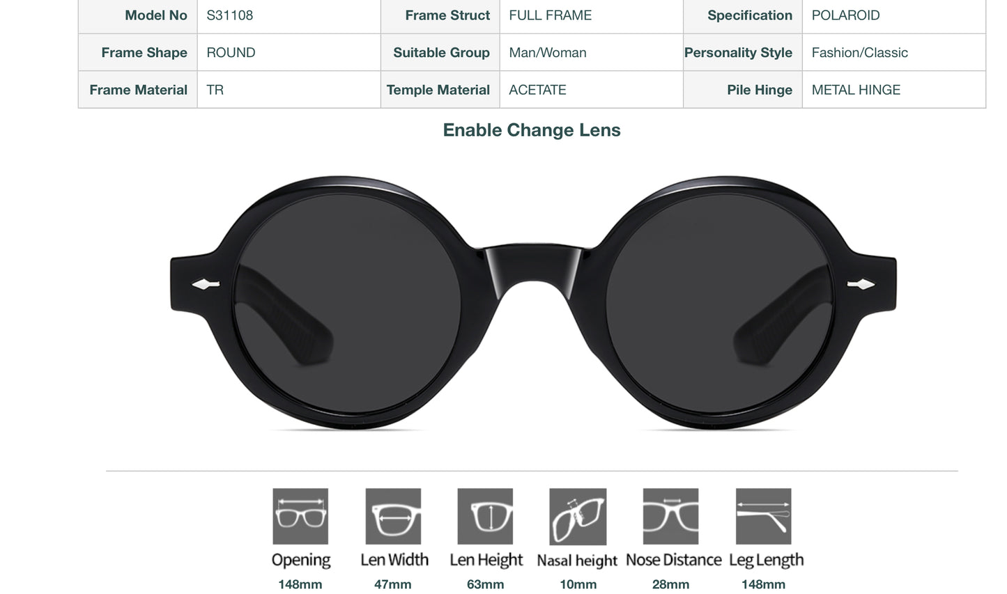 Round Sunglasses - Full Frame TR Acetate