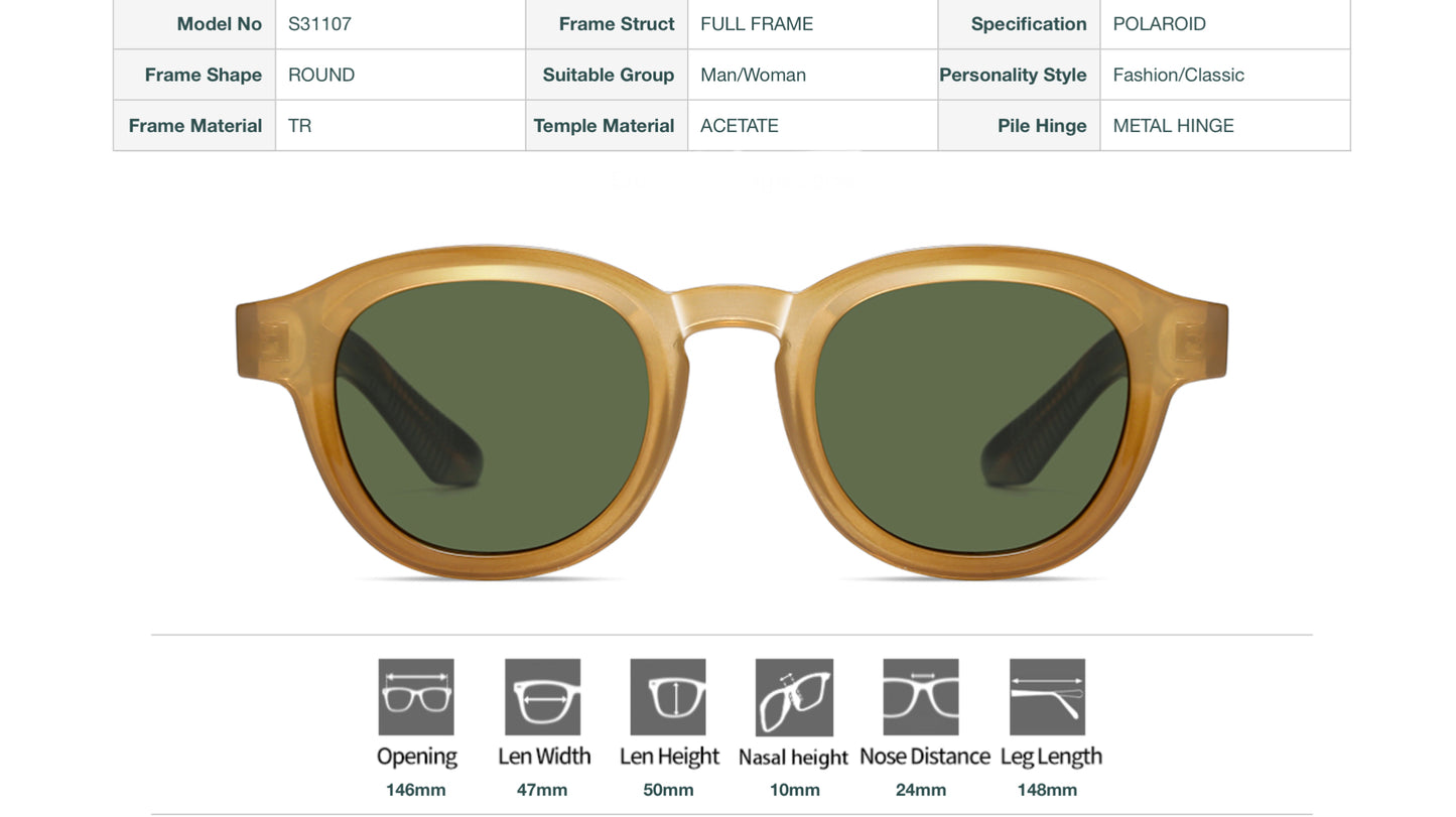 Model S31107 Polaroid Round Sunglasses - Unisex TR Frame
