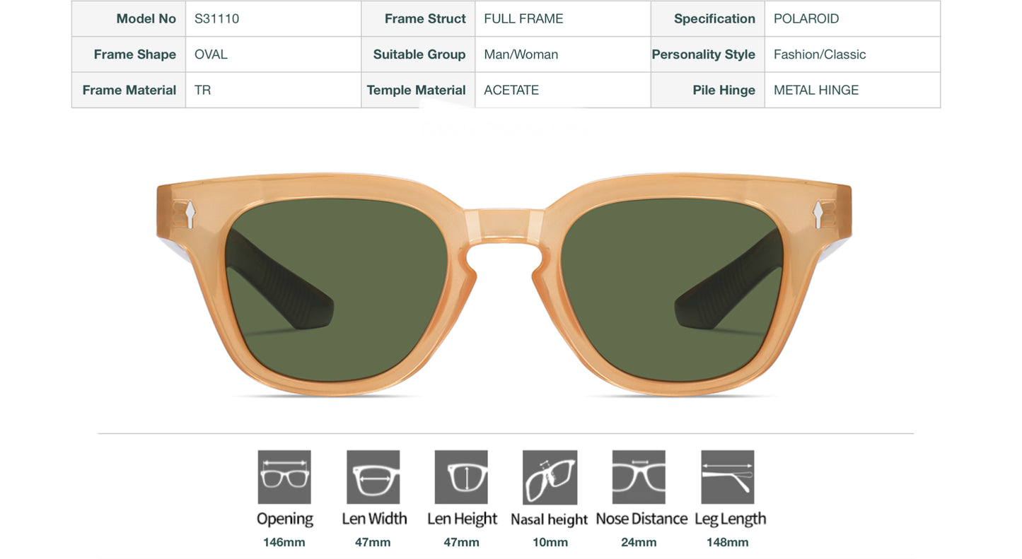 S31110 Polaroid Oval Sunglasses - Unisex Fashion/Classic