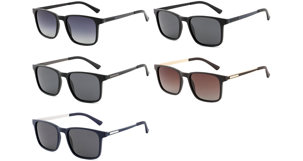 Polarized Square Sunglasses - TR Frame with Metal Temples