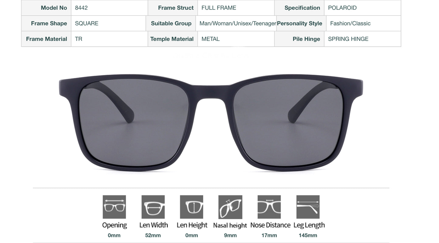 Polarized Square Sunglasses - TR Frame with Metal Temples