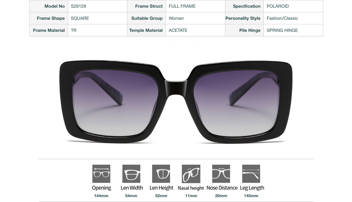 Model S26129 Polaroid Square Sunglasses - Fashion Classic with Acetate Temples