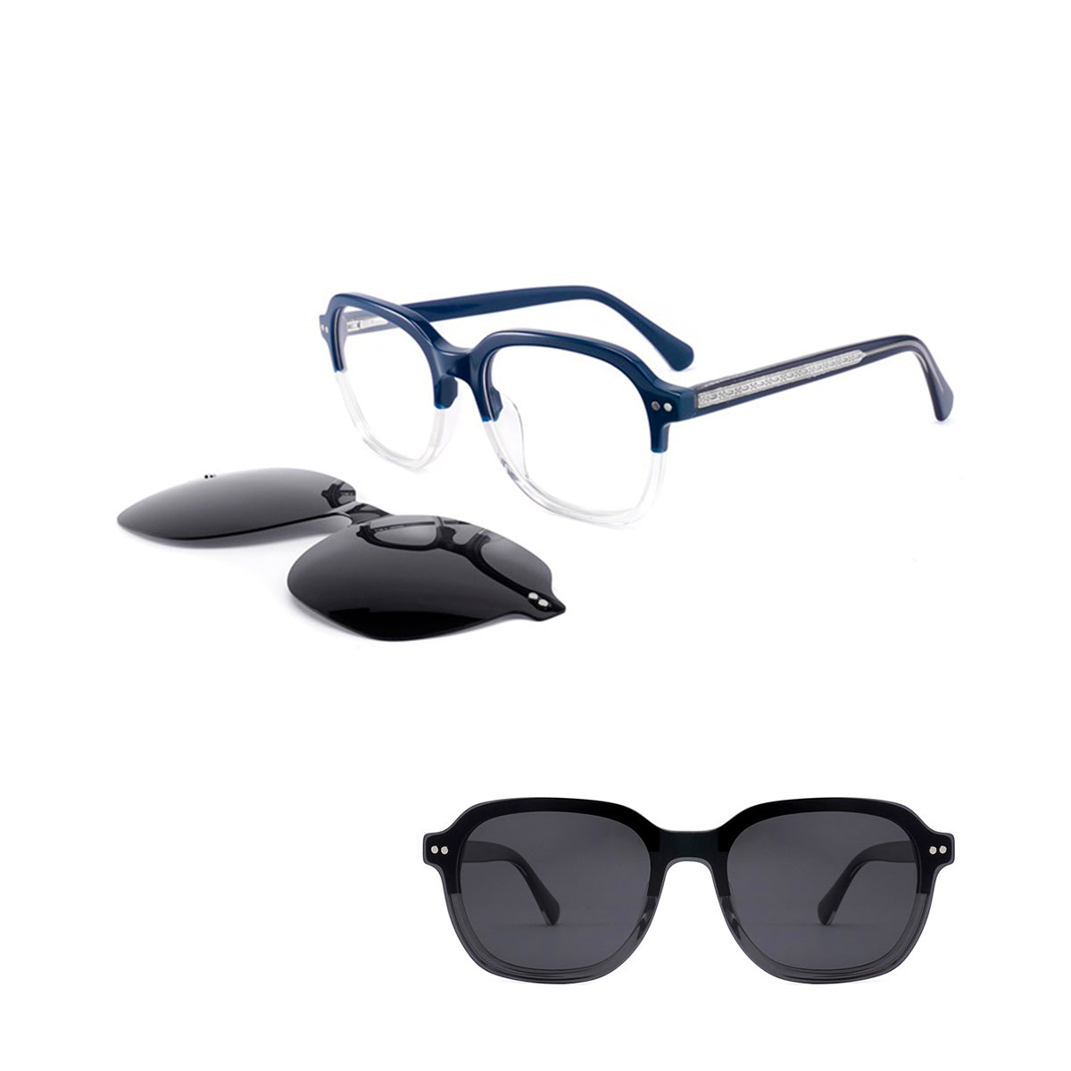 Vittorio FG1307 Square Eyeglasses Frame with Clip-On Sunglasses