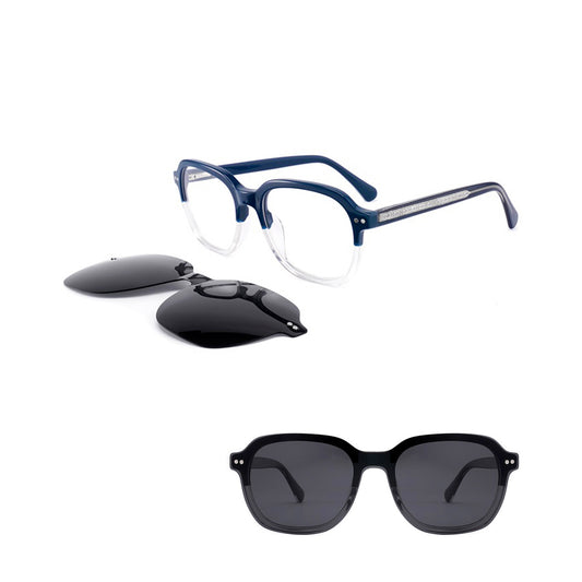 Vittorio FG1307 Square Eyeglasses Frame with Clip-On Sunglasses