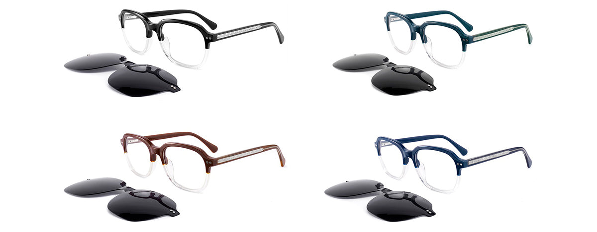 Vittorio FG1307 Square Eyeglasses Frame with Clip-On Sunglasses