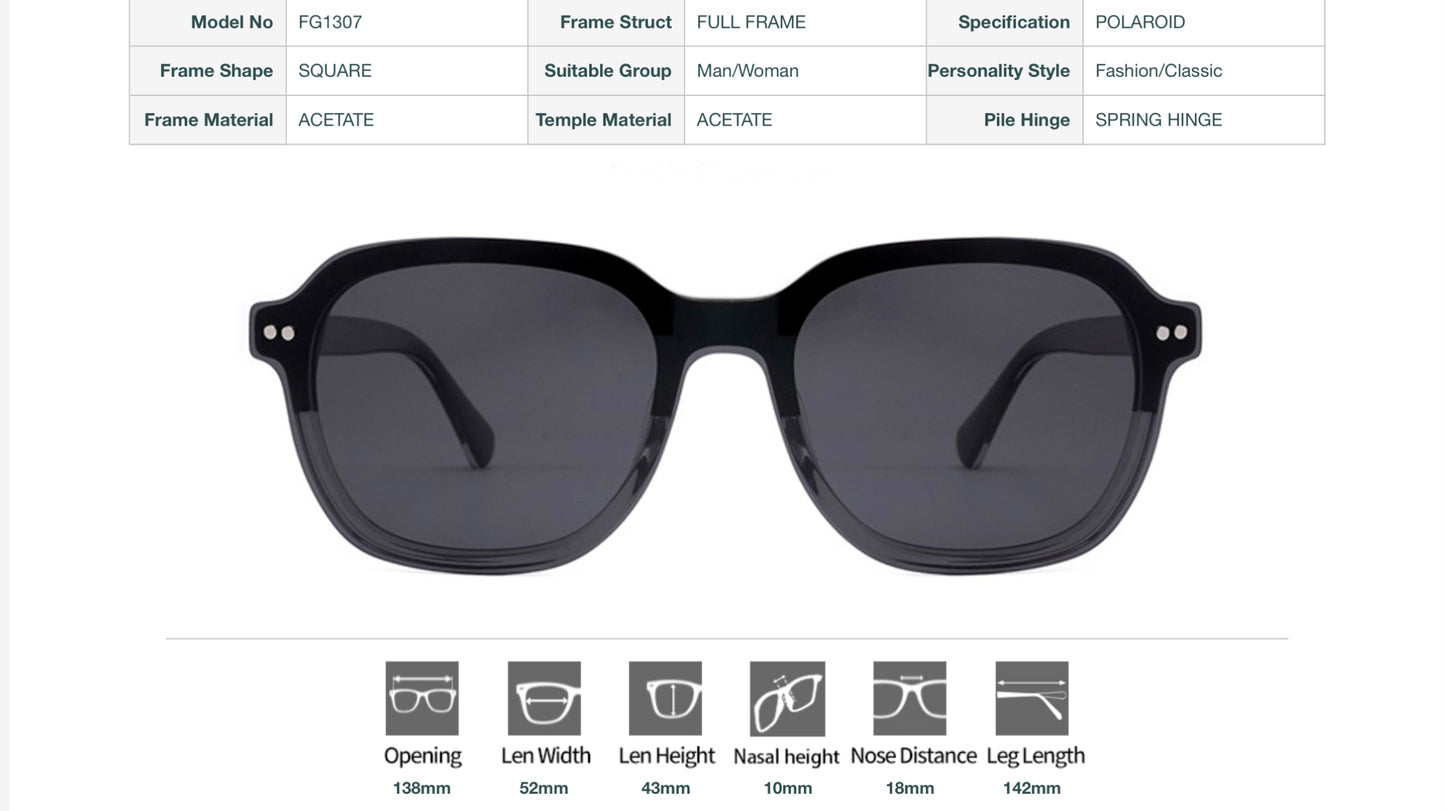 Vittorio FG1307 Square Eyeglasses Frame with Clip-On Sunglasses