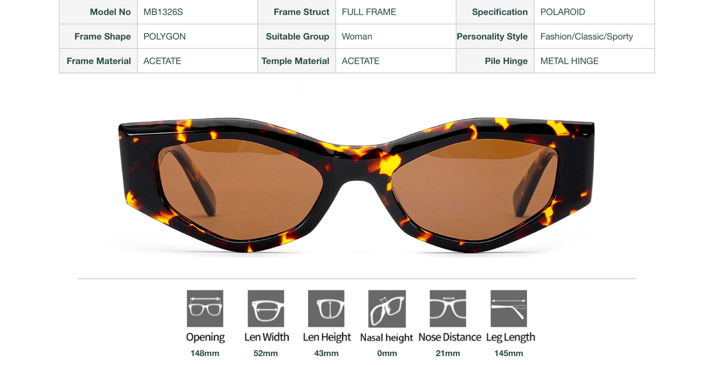 Vittorio MB1326S Polaroid Sunglasses - Polygon Acetate Frame for Women