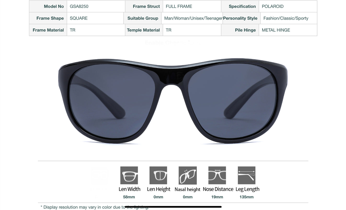 Polaroid GSA8250 Unisex Square Sunglasses
