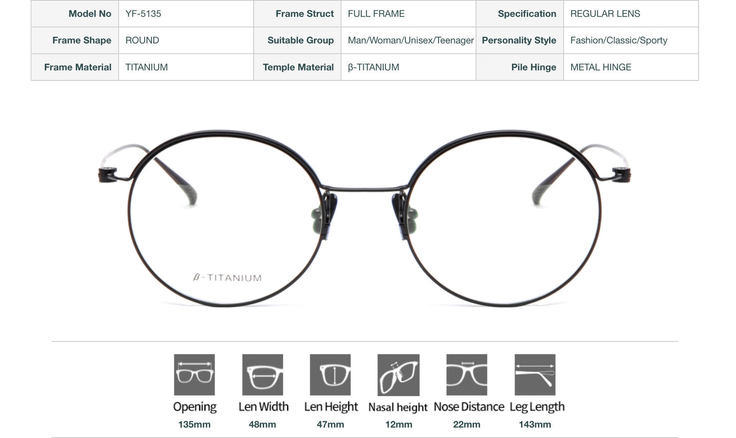 Vittorio Titanium Round Eyeglasses YF-5135