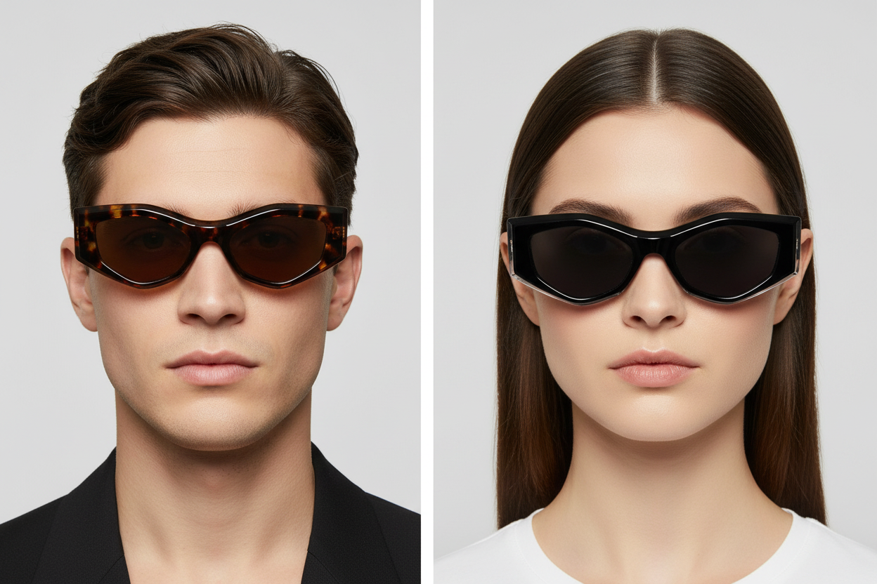 Man and woman wearing cat-eye sunglasses