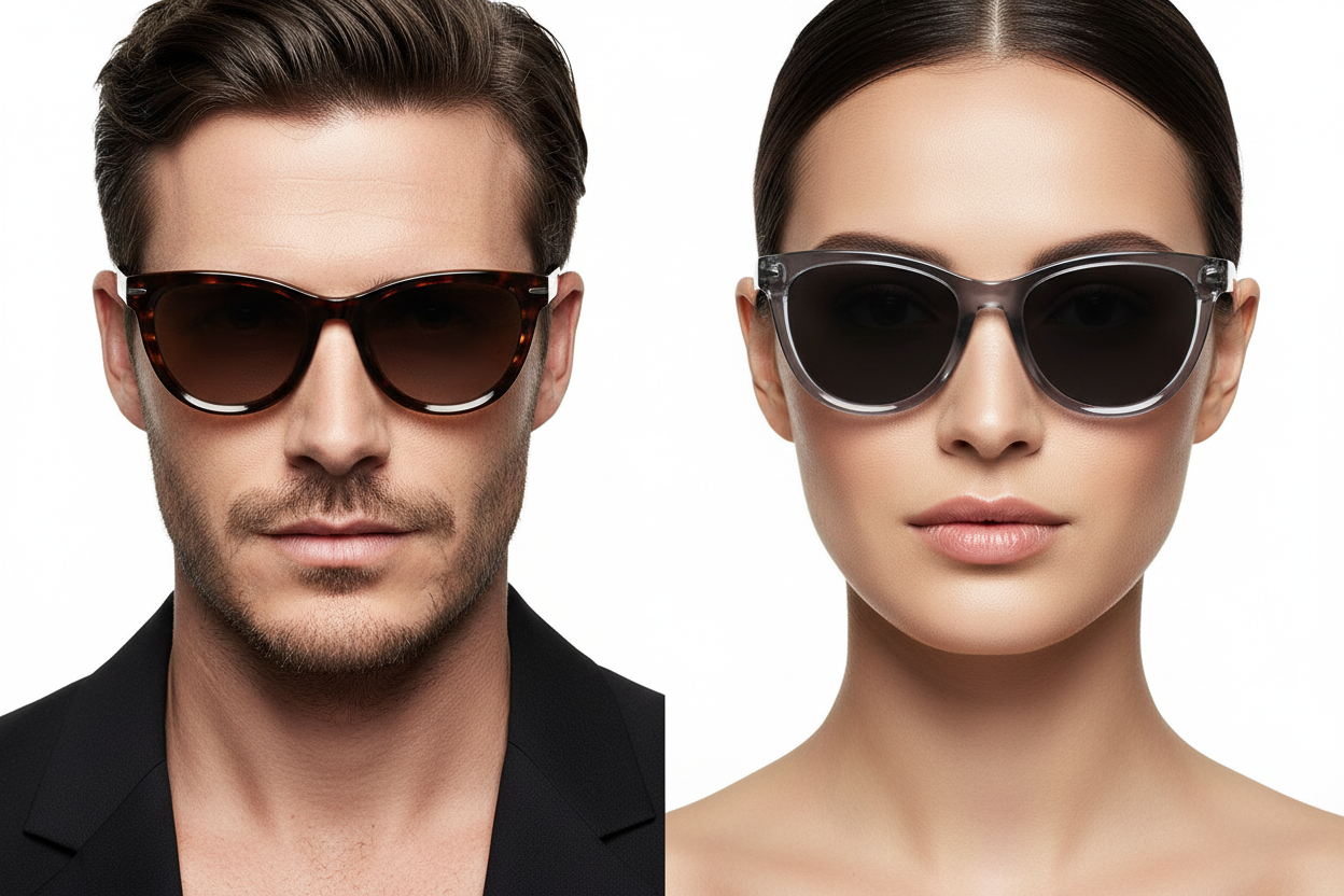 Man and woman wearing cat-eye sunglasses
