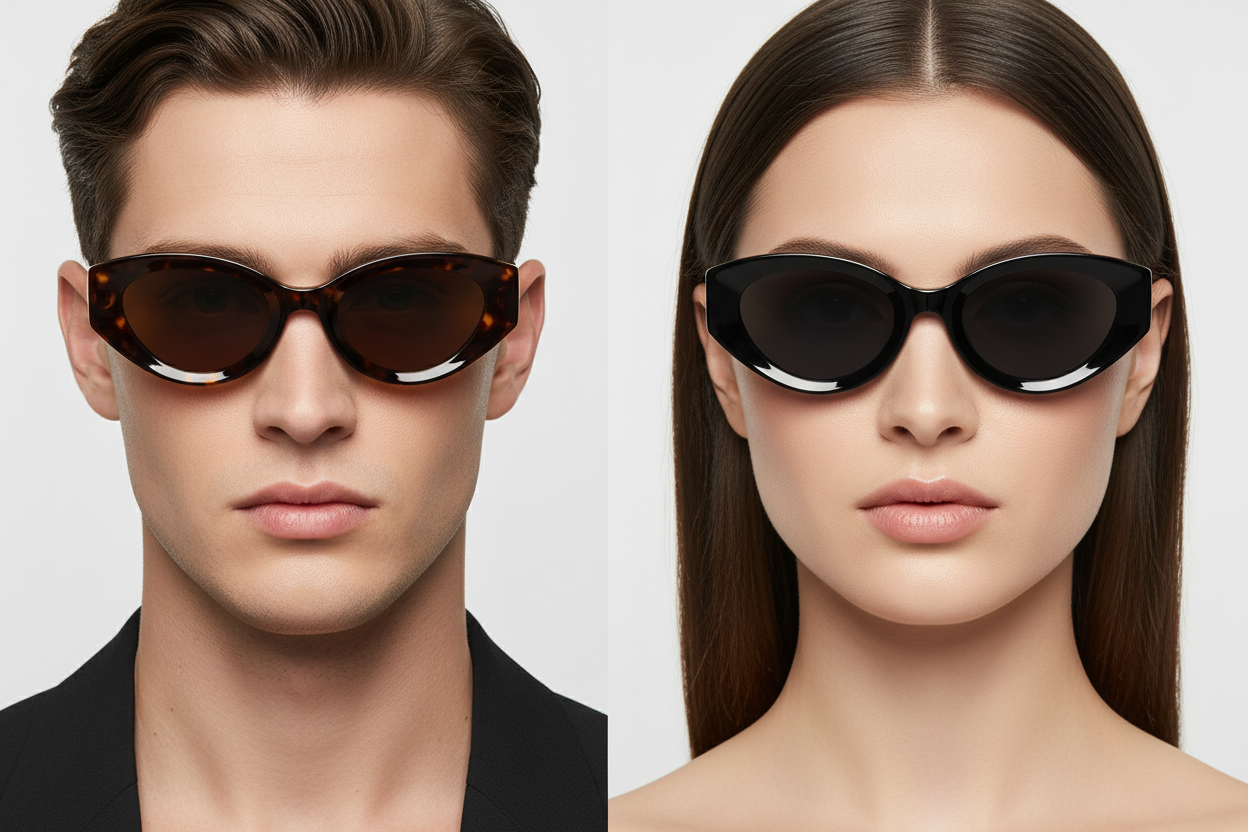 Man and woman wearing cat-eye sunglasses