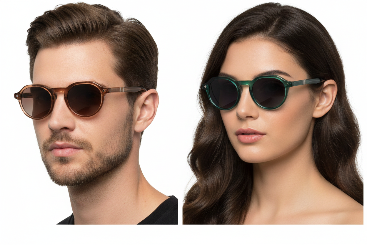 Man and woman wearing round sunglasses