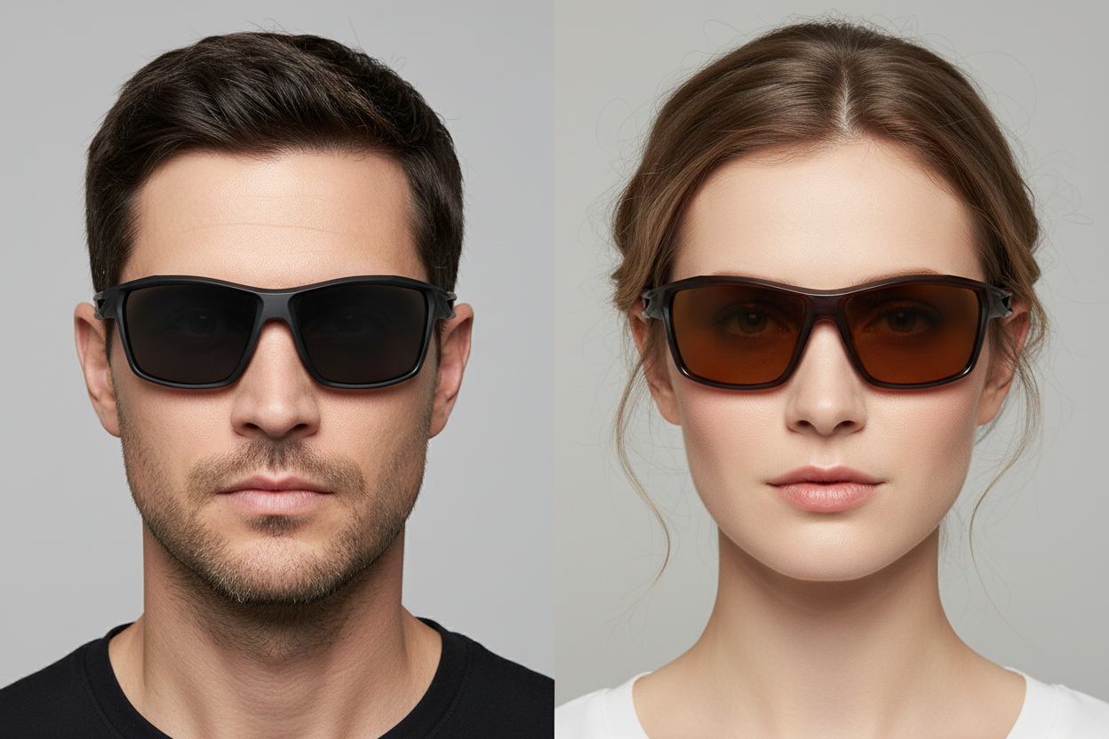 Man and woman wearing sport sunglasses