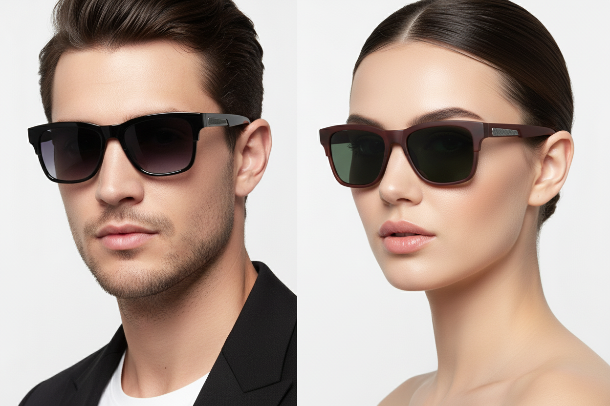 Man and woman wearing wayfarer sunglasses