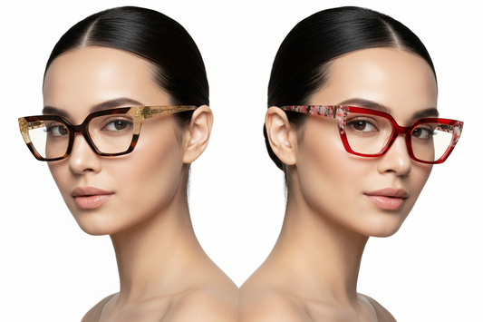 Two women wearing cat-eye optical glasses