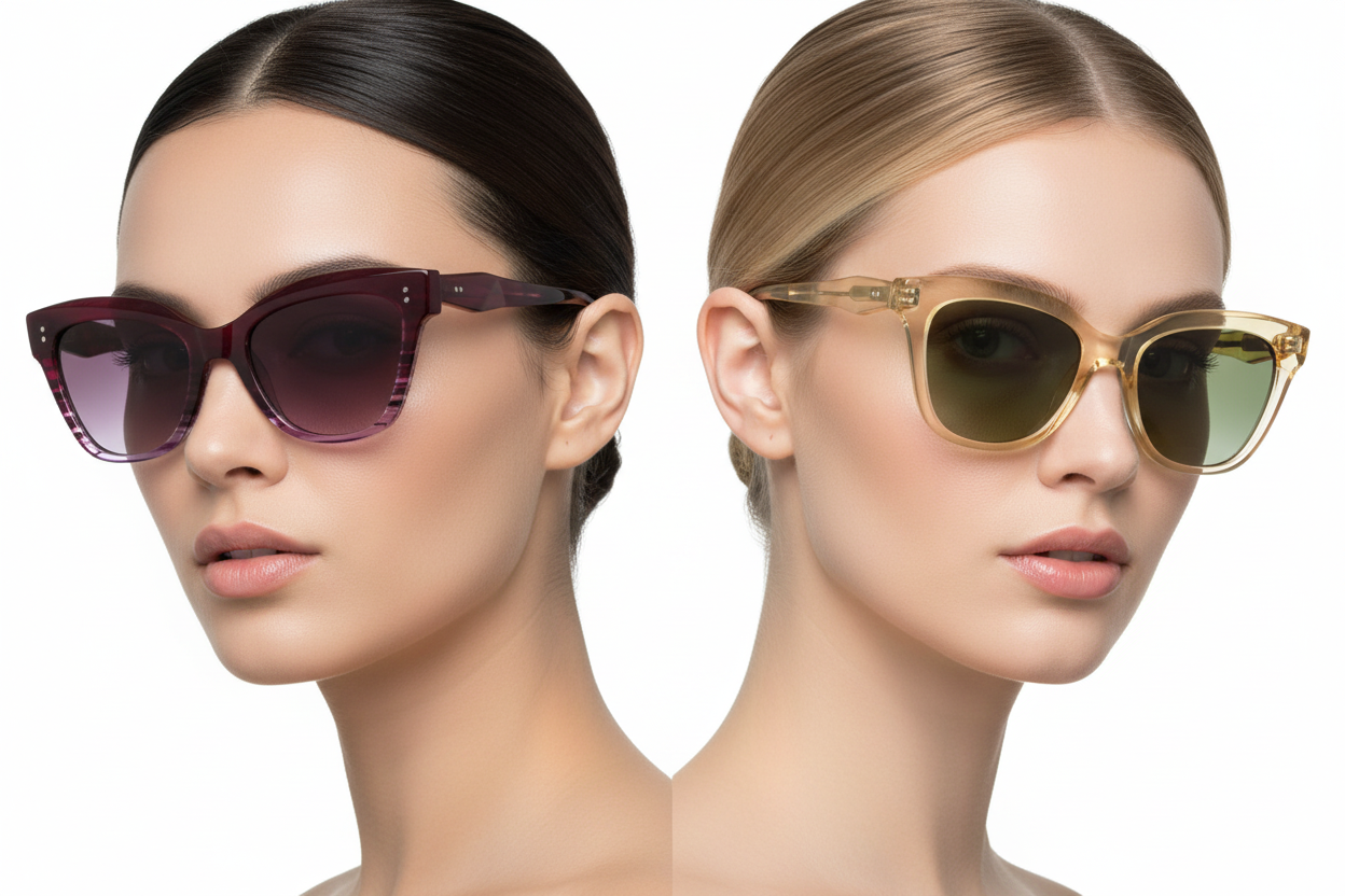 Two women wearing cat-eye sunglasses