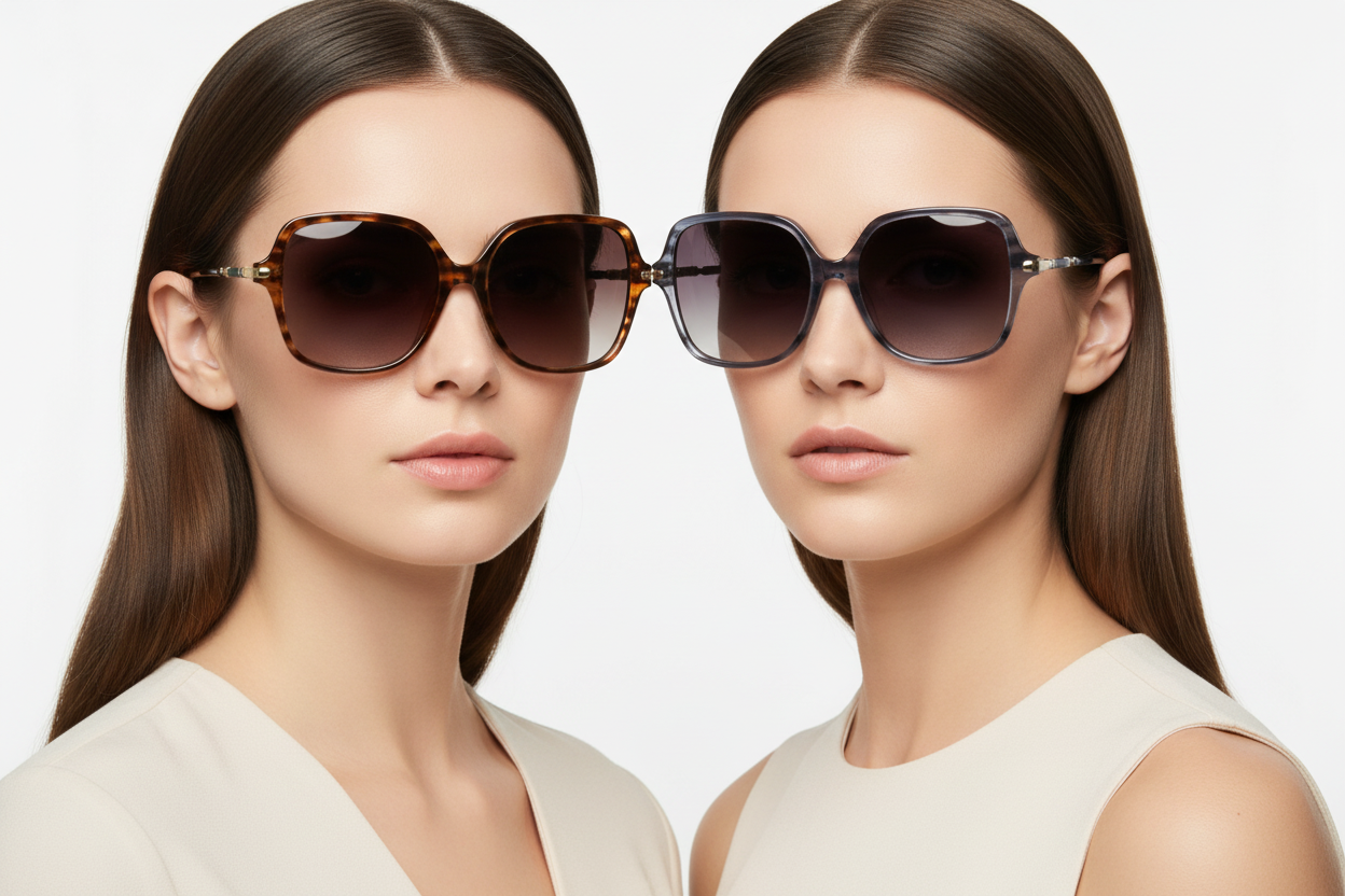Two women wearing sunglasses in different colors