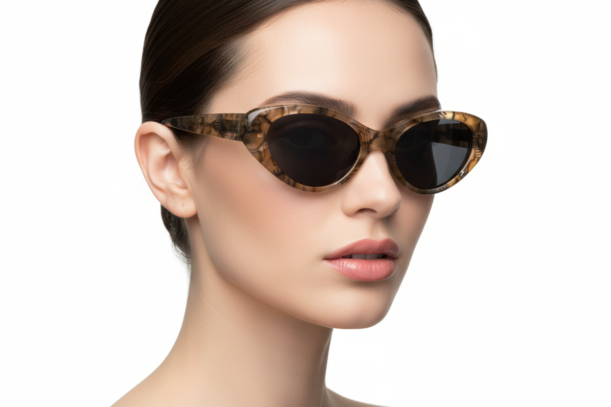 Woman wearing striped tortoiseshell cat-eye sunglasses